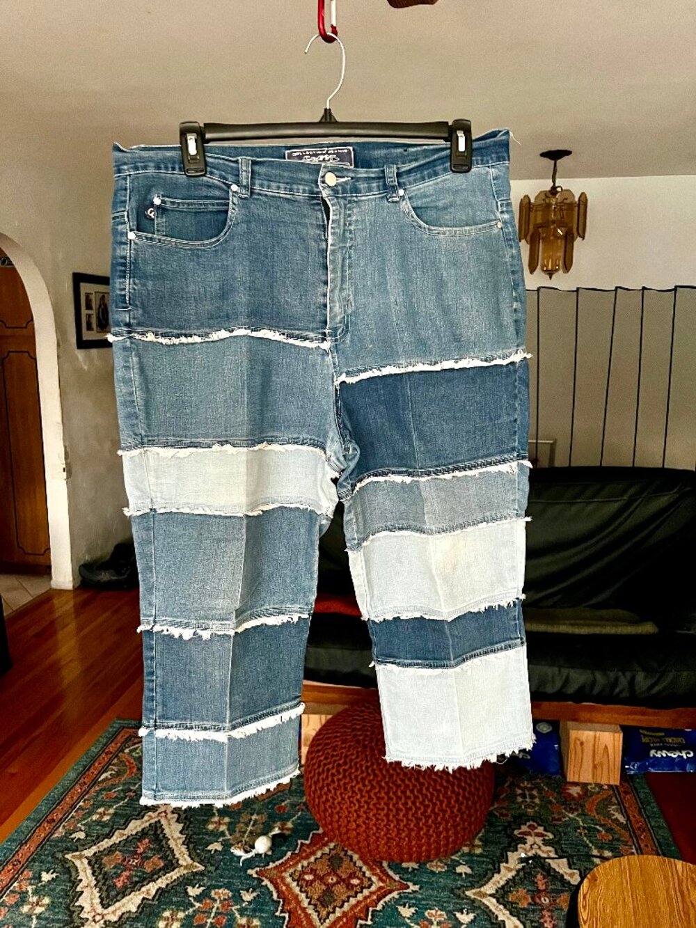 CREST THE COLLECTION Patchwork Fringe Retro Blue JEAN CAPRIS Size: 19/20